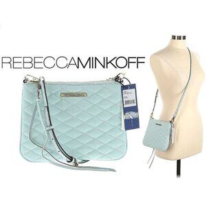 REBECCA MINKOFF - 100% leather quilted crossbody Love Kerry bag (tranquil blue)